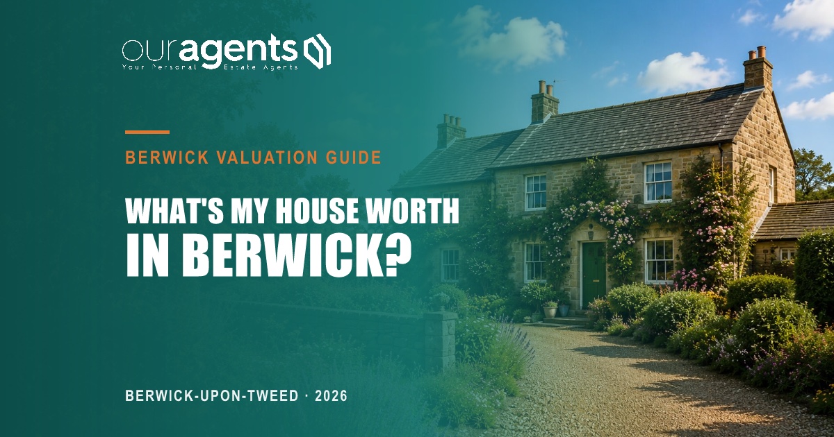 Stone house with a garden and gravel drive, illustrating a home valuation in Berwick-upon-Tweed, Northumberland