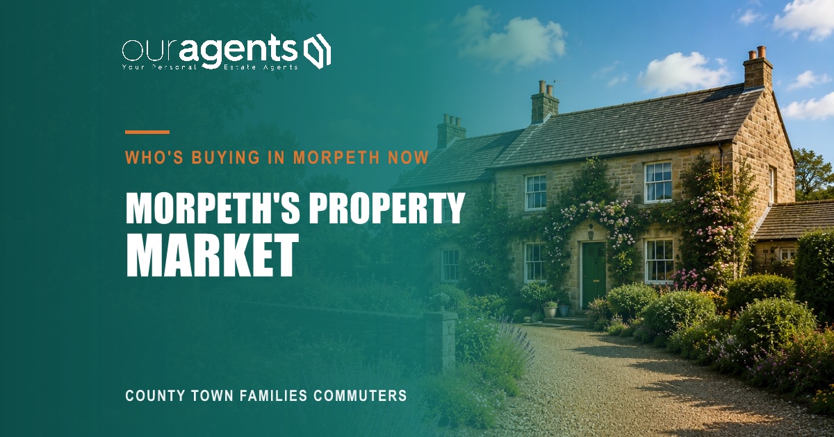 Morpeth town centre and the River Wansbeck, Northumberland