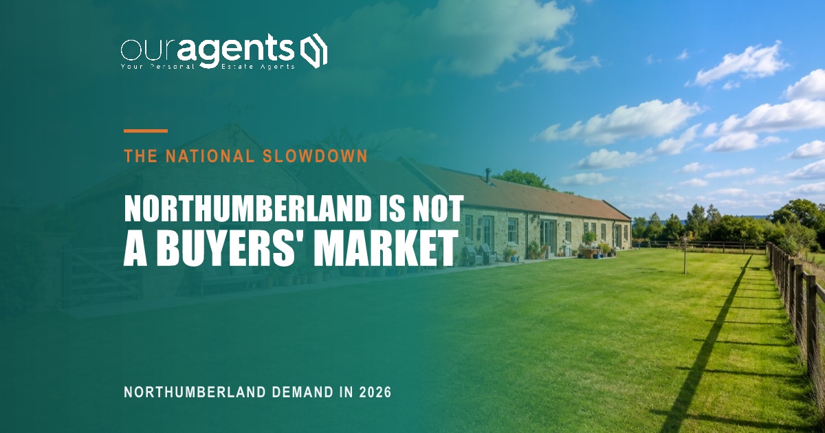 Stone Northumberland family home with a mature garden, representing steady buyer demand across the county in 2026