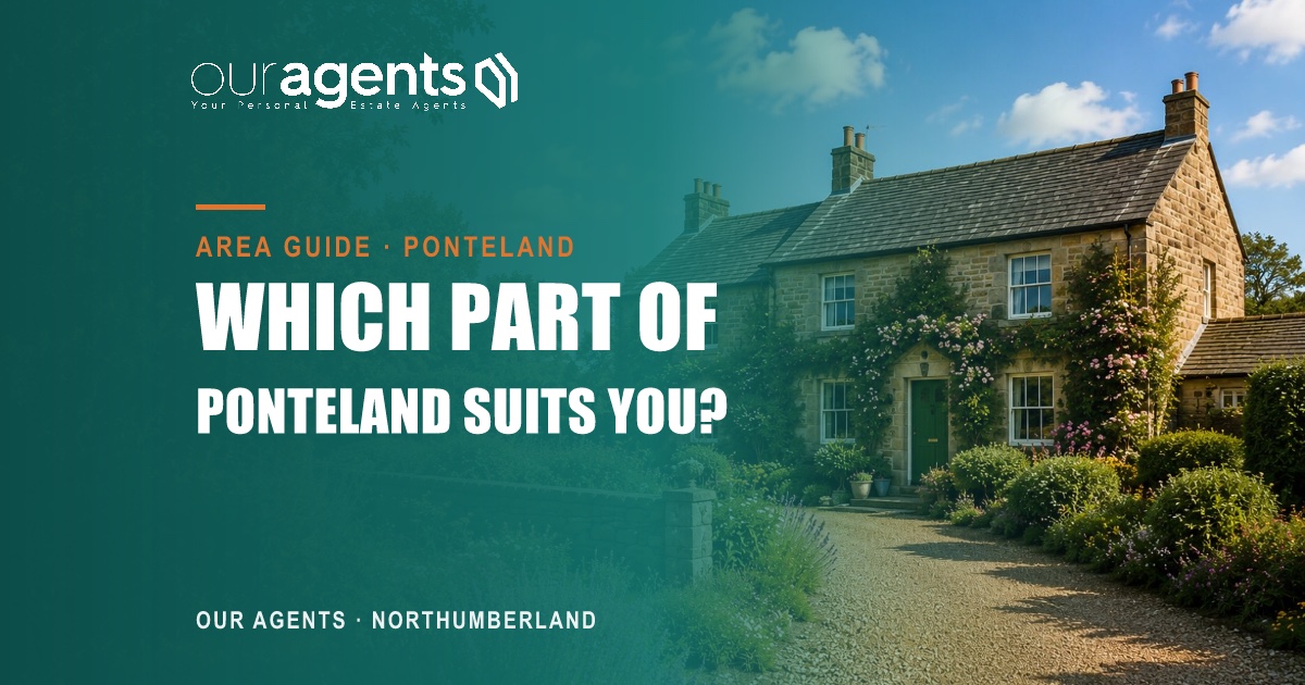 Ponteland, Northumberland — village centre and tree-lined residential roads