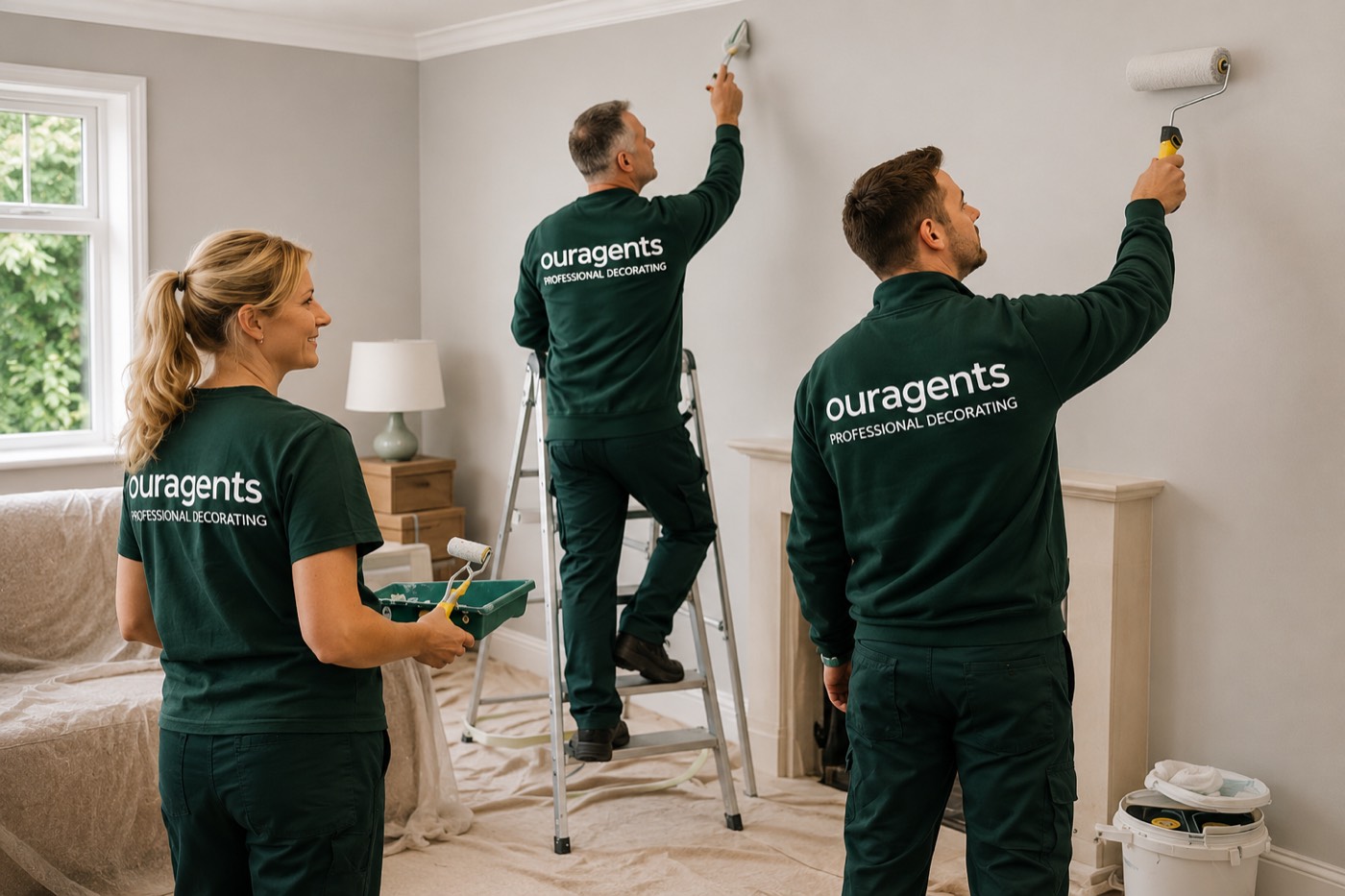 Our Agents professional decorating team painting a room in fresh neutral colours ready for sale
