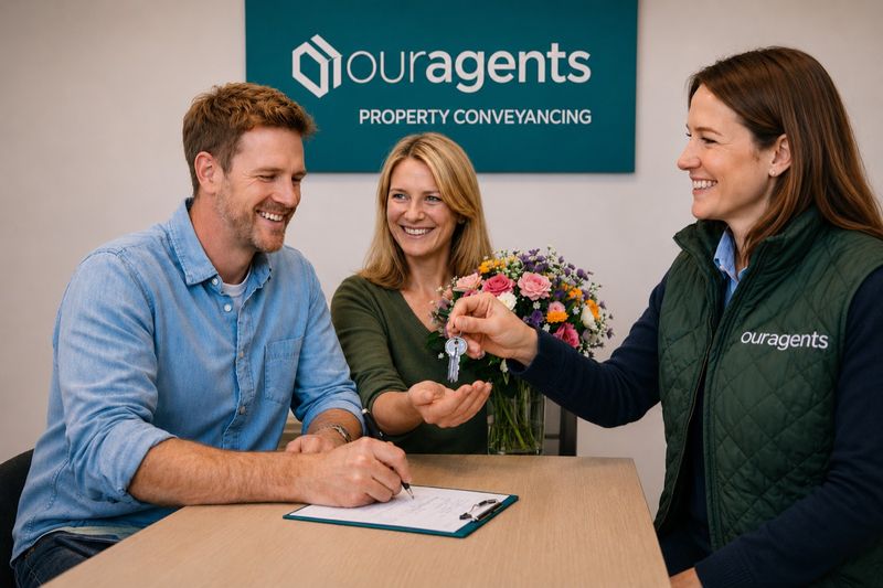 Keys being handed over after a property conveyancing completion